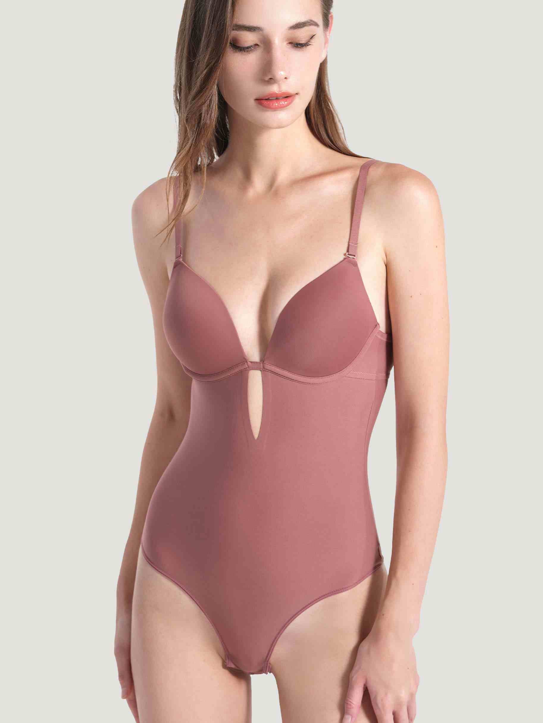 V Neck Bodysuit with Built-in Bra
